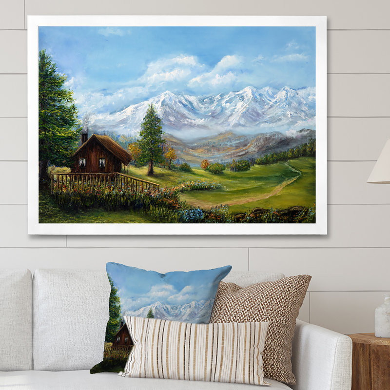 Paysage de chalet maison de campagne, Cadre photo argenté, H 16 po x l 32 po x P 1 po