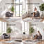 Modern Accent Chair with Rainbow-Inspired Backrest, Grey Linen-1044637228