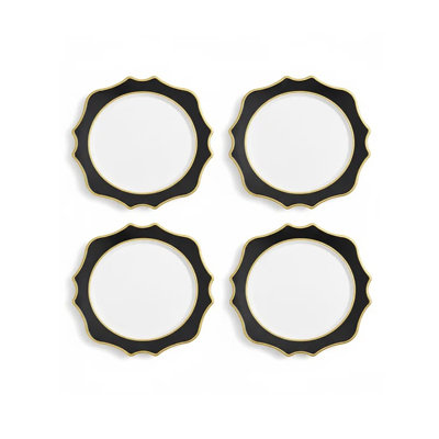 Pétoncle noir et or avec centre blanc, ensemble de 4 assiettes de présentation P 13 po
