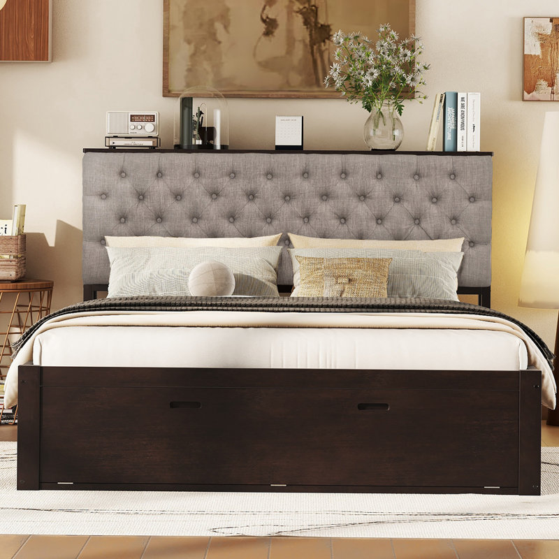 Upholstered Platform Storage Bed, Espresso