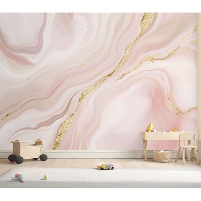 Papier peint adhésif mural auto-adhésif en marbre rose et or rose amovible pour salle de séjour H 69 po x l 96 po