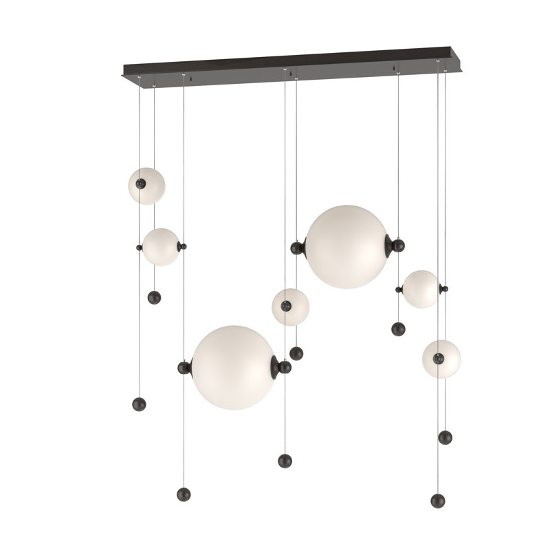 Luminaire suspendu en forme de globe à 7 lumières Abacus, Opale, Bronze huilé