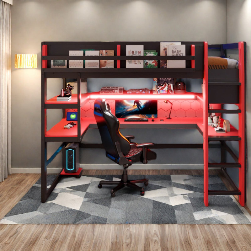 Lit mezzanine simple peu encombrant avec rangement en bois, design moderne pour la maison