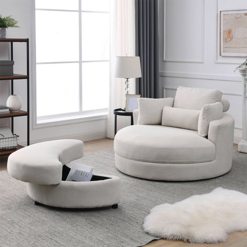 Parkview sofa couch, Swivel Accent Barrel Sofa Lounge Club Big Round Chair with Storage Ottoman,sofas,couches, Beige Linen