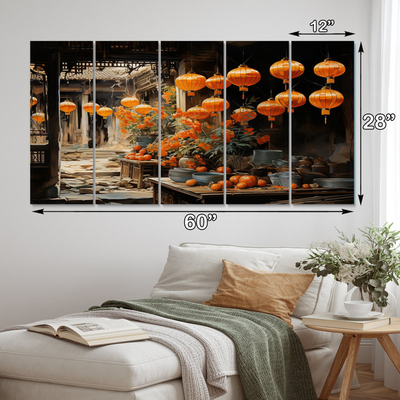 «Vietnam Hoi An Lanterns I», reproduction sur toile - 5 panneaux égaux