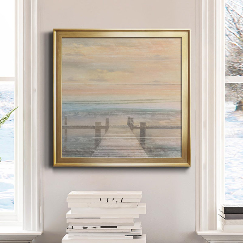 The Beach Is Calling - Peinture sur toile encadrée, H 17,5 po x l 17,5 po x P 1,5 po, Or