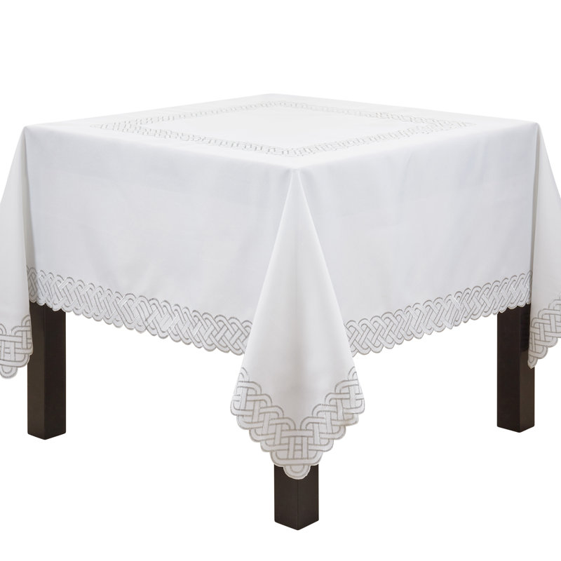 Tablecloth With Braid Embroidery, Silver, 70" x 70"