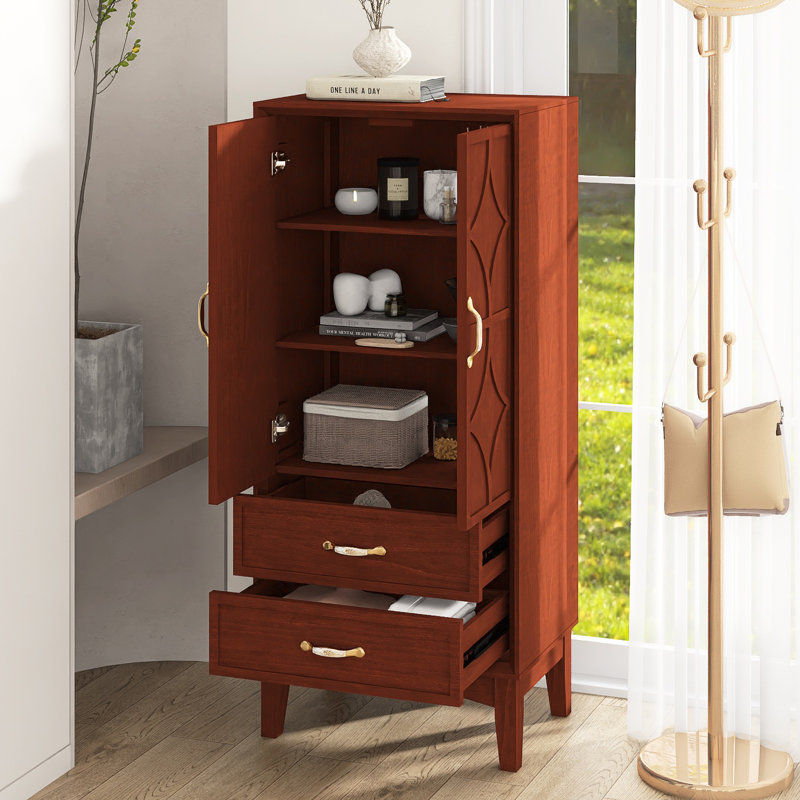 53.5" Tall Mid Century Modern Storage Cabinet With 2 Adjustable Shelves, 2 Drawers, Brown