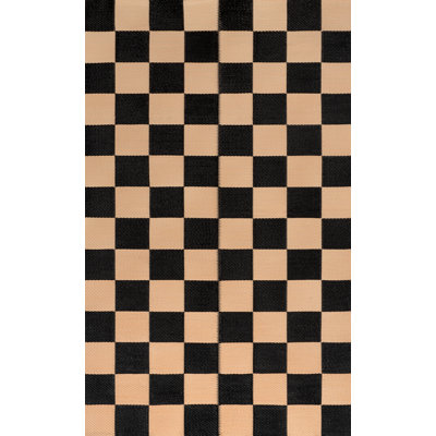 Bishop Geometric Checker Foldable Waterproof Reversible Plastic Straw Outdoor Rug