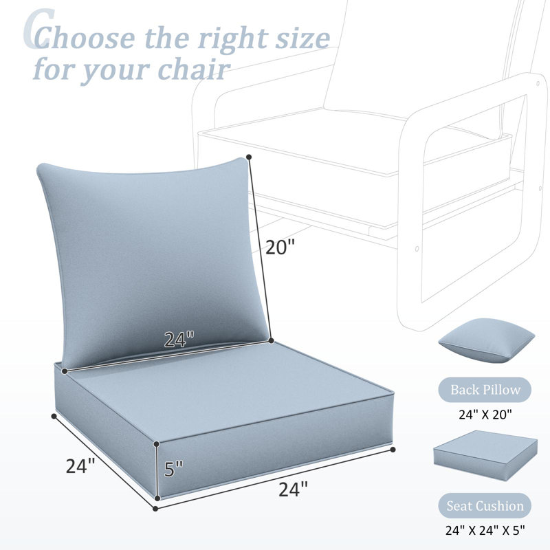 Coussin de siège / dossier d'extérieur, Bleu clair, L 24 po x P 24 po