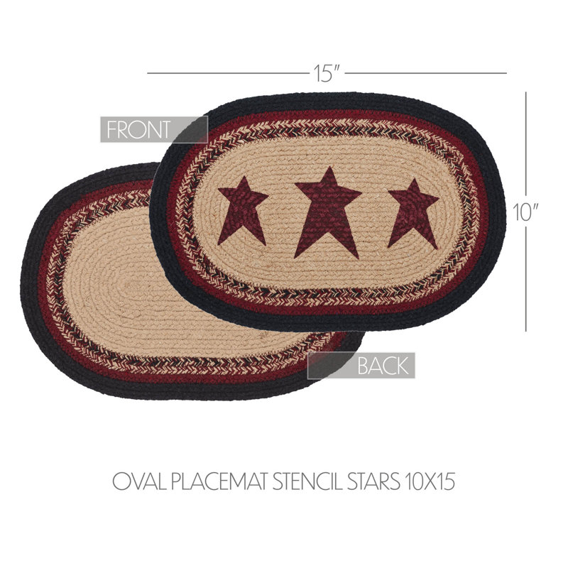 Burgundy and Beige Braided Cotton Oval Placemat 10x15