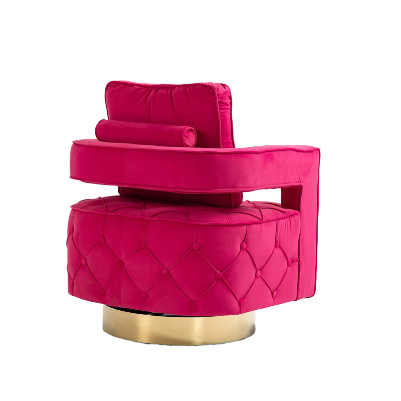 Fauteuil d'appoint pivotant - Fauteuil d'appoint moderne avec coussin, fauteuil d'appoint en velours avec bouton capitonné pour le salon, la chambre à coucher, le bureau