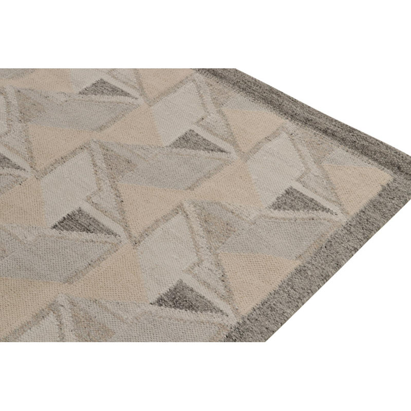 Rug & Kilim’S Scandinavian In Gray, White & Blue Geometric Patterns, Rectangle 10' x 14'