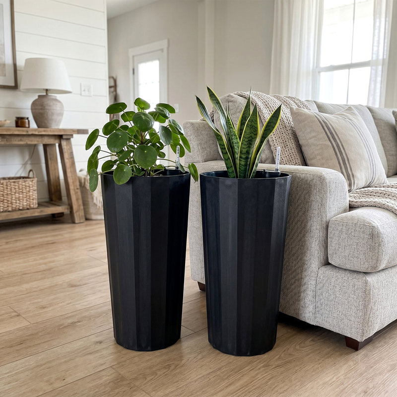 Pots de jardin décoratifs modernes pour l'intérieur et l'extérieur avec indicateur de niveau d'eau visible, Black