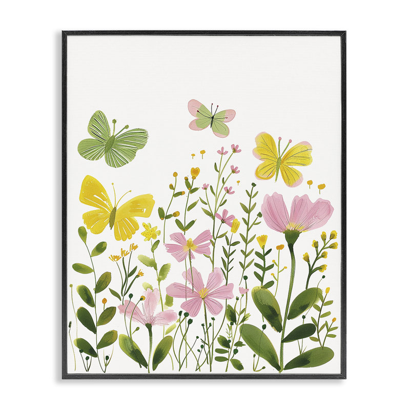 «Whimsical Garden Butterflies», estampe numérique par LSR Design Studio, H 30 po x l 24 po, Giclée encadrée noir minuit