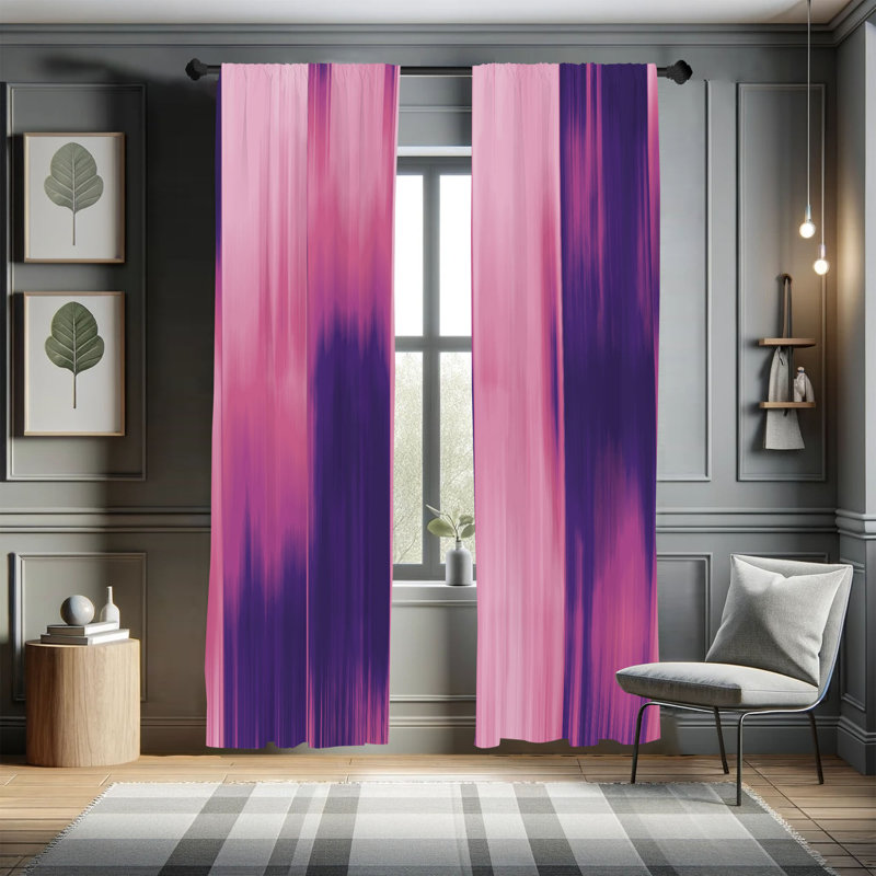 Microfiber Floral Semi-Sheer Rod Pocket Curtain Panels, 28" W x 84" L, Purple/Pink