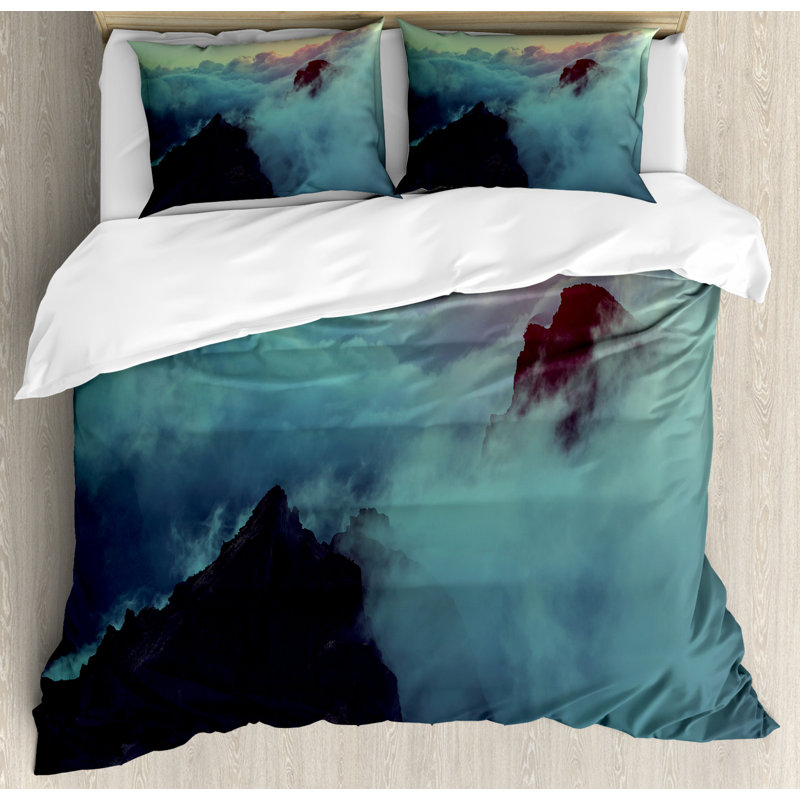 Clouds Rustic Polyester Duvet Cover, Queen Duvet Cover + 2 Shams