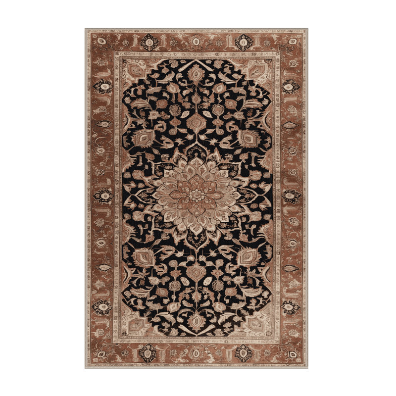 Machine Washable Persian Brown Area Rug, Rectangle 3' x 5'
