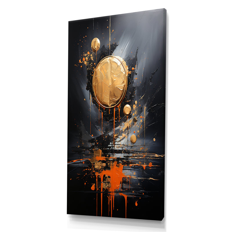 «Black and Gold Spiral Graffiti I», art mural abstrait, Toile tendue, H 60 po x l 28 po x P 1,5 po