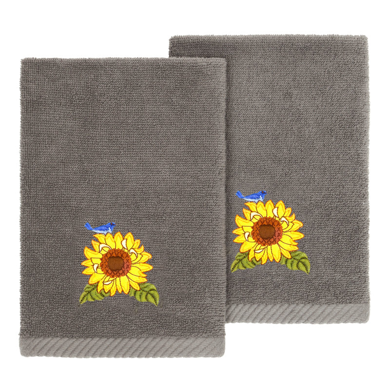  2 Piece 100% Turkish Cotton Fingertip Towel Set, Charcoal