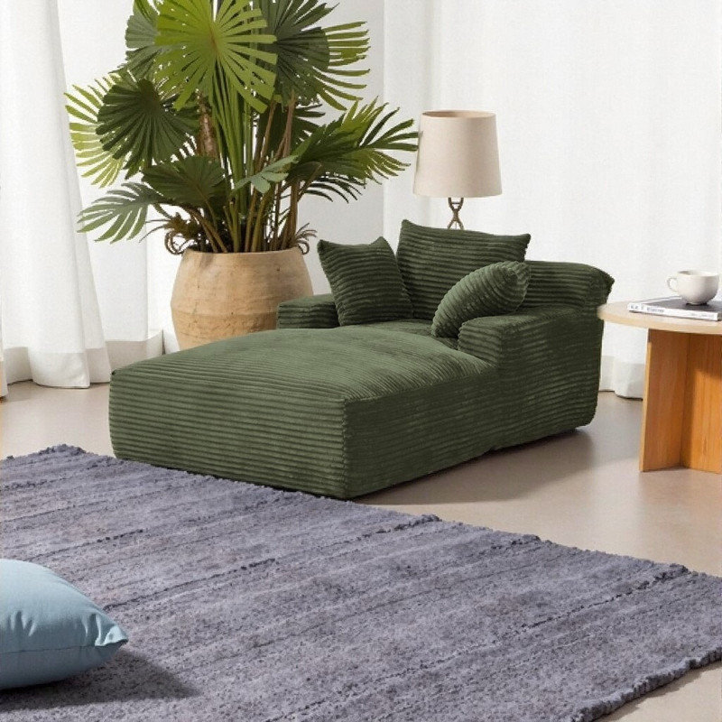 Chaise longue en velours côtelé FSedeo, canapé-lit moderne pour plus de confort et de style, Vert