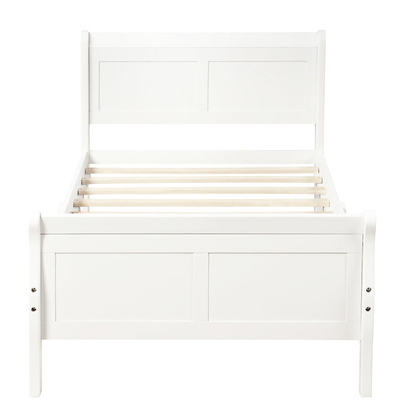 Solid Wood Twin Bed With Headboard, & White Platform Headboard/ And