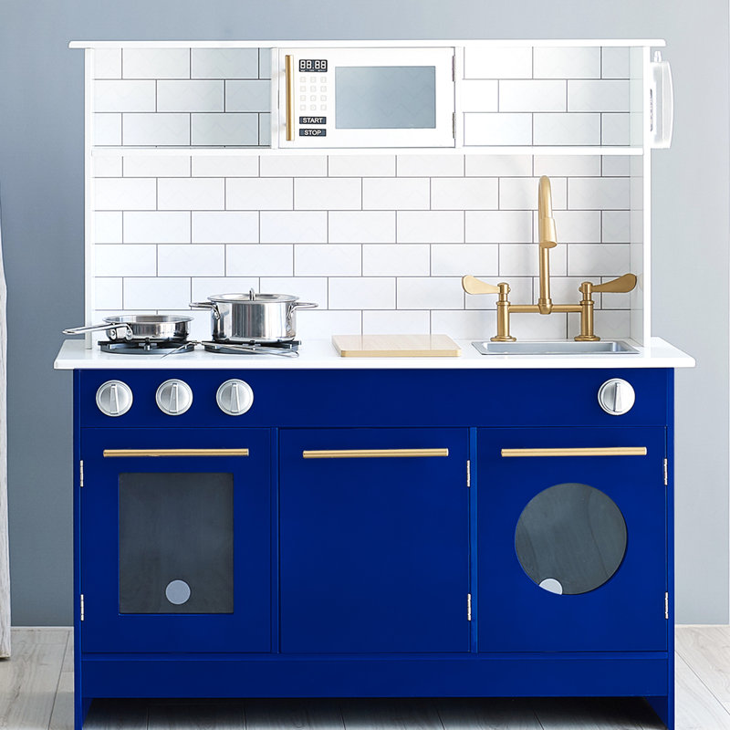 Teamson Kids Little Chef Berlin Modern Play Kitchen with Accessories, Blue/White