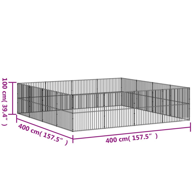 Roff 100cm H Galvanised Steel Exercise Pen, 100cm H x 400cm W x 400cm D