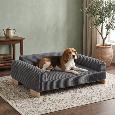 Canapé-lit surélevé à cadre en bois pour chiens de petite et moyenne taille, canapé d'intérieur élégant pour chien avec coussin de soutien en mousse, housse lavable amovible, fabrication simple et robuste
