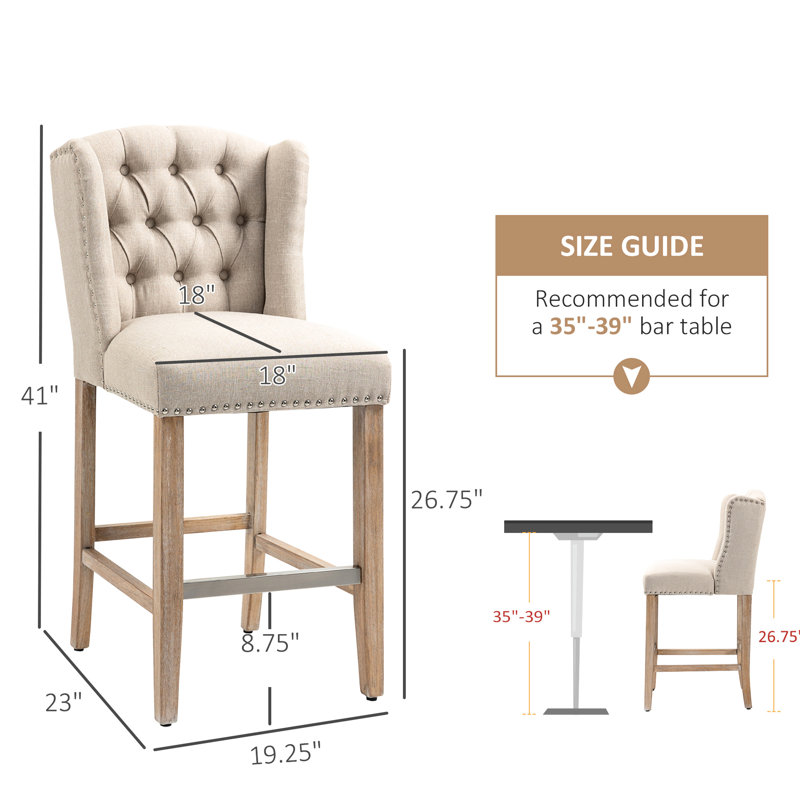 Beige Counter Seating (2 Chairs) - Soft Cushion & Wood Construction Chairs Of 2 In Thick Foam Padding Legs