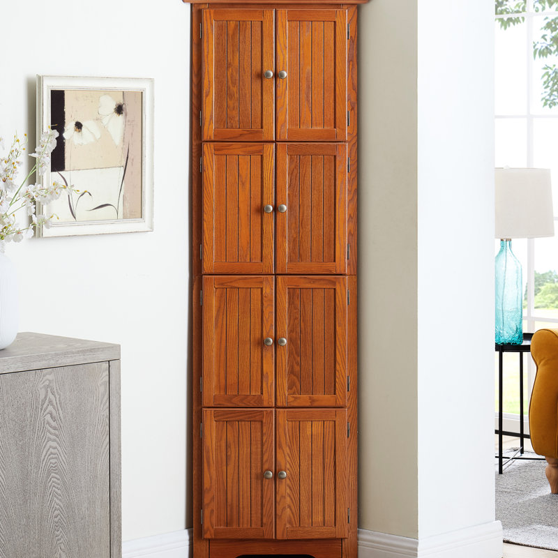 72" High Corner Cabinet With 8 Doors - Versatile Storage Option Base Oak Colour For Dining Area Tall Provide Ample Space Sleek Metal Handles Home