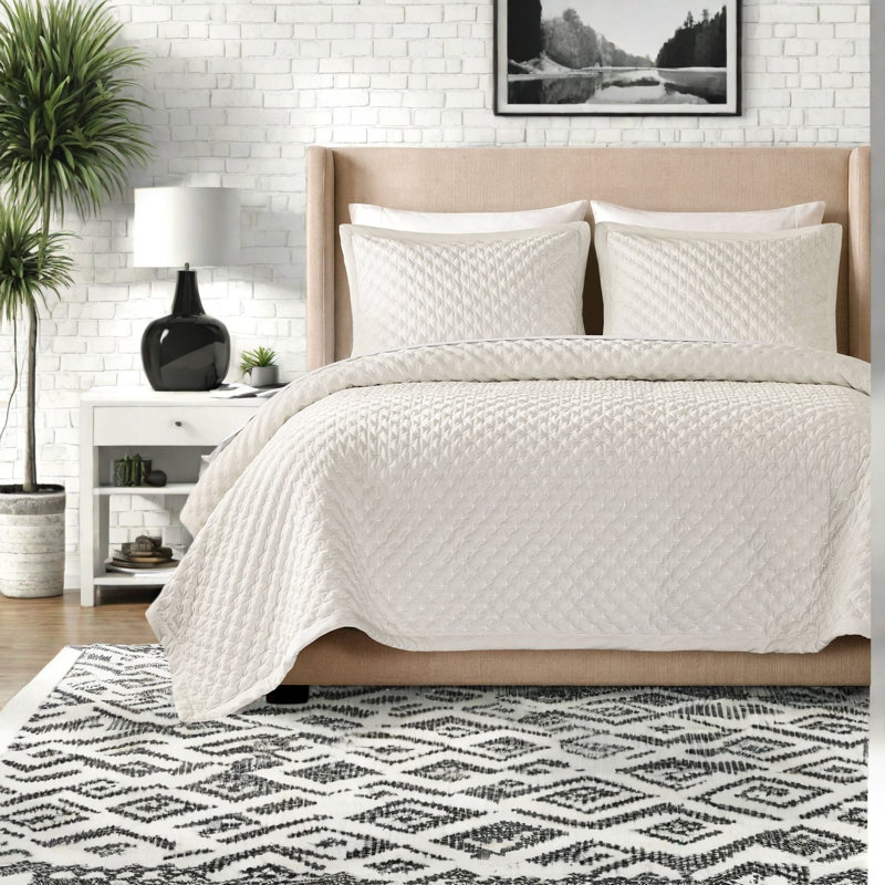 De literie en velours de grande taille, couvre-lit matelassé blanc pour chambre à coucher moderne