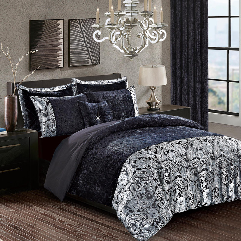 Santiago 3 Piece Crushed Velvet Duvet Cover Set Ultra Soft Luxurious and Easy Care Bedding, Double - 2 Standard Pillowcases