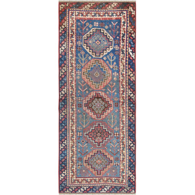 Oriental Handmade Runner 3'11" x 10'1" Cotton/Wool Area Rug in Red/Beige/Blue
