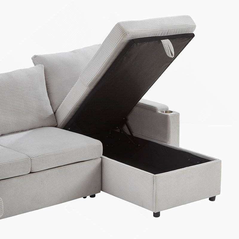 Canapé-lit modulaire convertible en forme de U avec deux chaises longues, accoudoirs multifonctionnels, rangement et ports USB pour des espaces de vie confortables