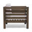 Fauteuil de jardin Carie, coussins en tissu blanc, structure à lattes, bois gris