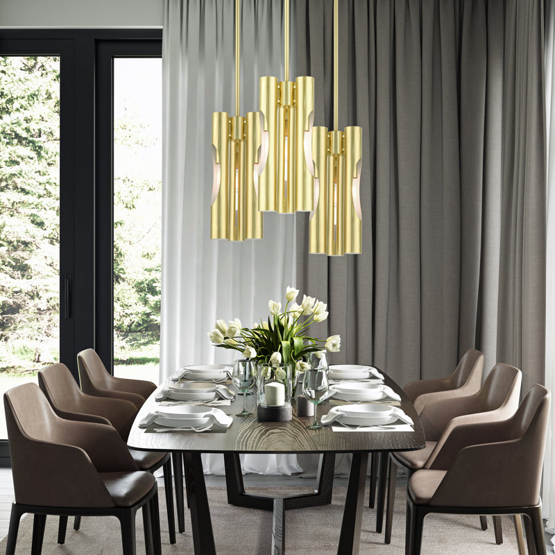 Luminaire suspendu cylindrique simple à 3 lumières Clearlake, Laiton satiné