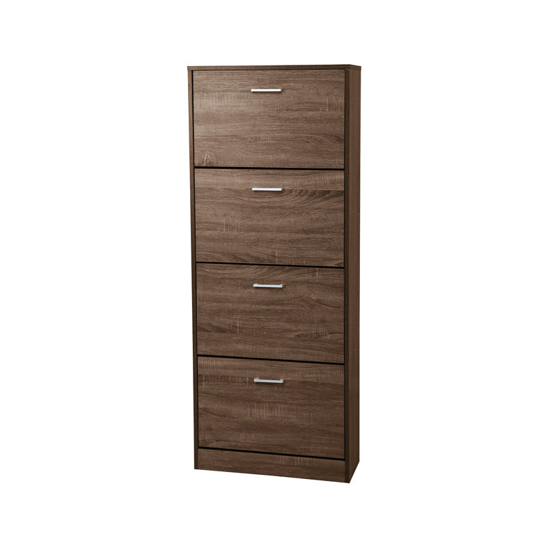 16 Pair Stackable Solid Wood Shoe Storage Cabinet, Brown