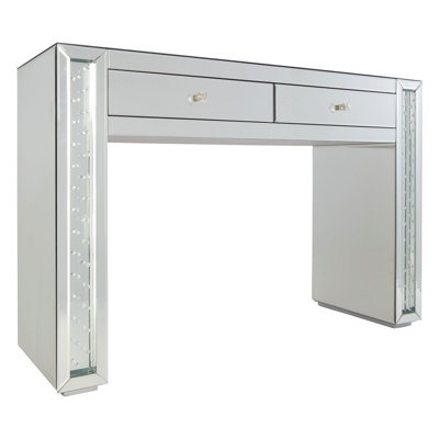 Emma Mirrored Vanity Table with Two Drawers, Premium Makeup Desk with Glass Tabletop and Luxury Crystal Knobs