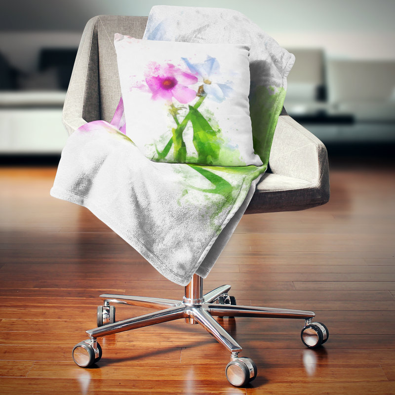 Coussin mallow et camomille floral, 18 po x 18 po, Coussin décoratif