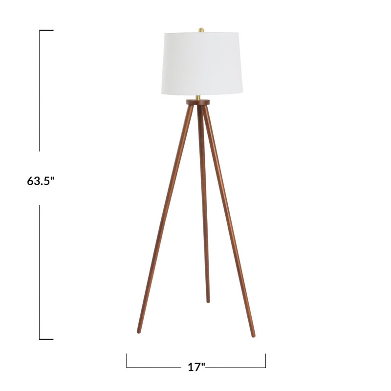 63.5'' Mid-Century Modern White Wood Tripod Floor Lamp