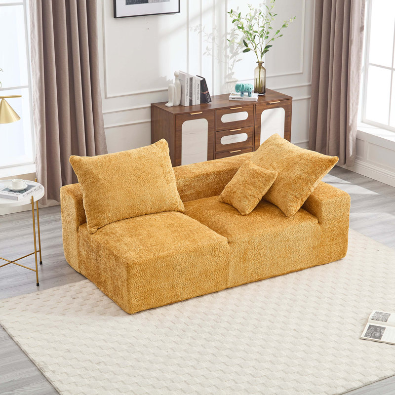 Canapé en chenille pleine mousse avec 2 coussins - aucun assemblage requis, Chenille jaune