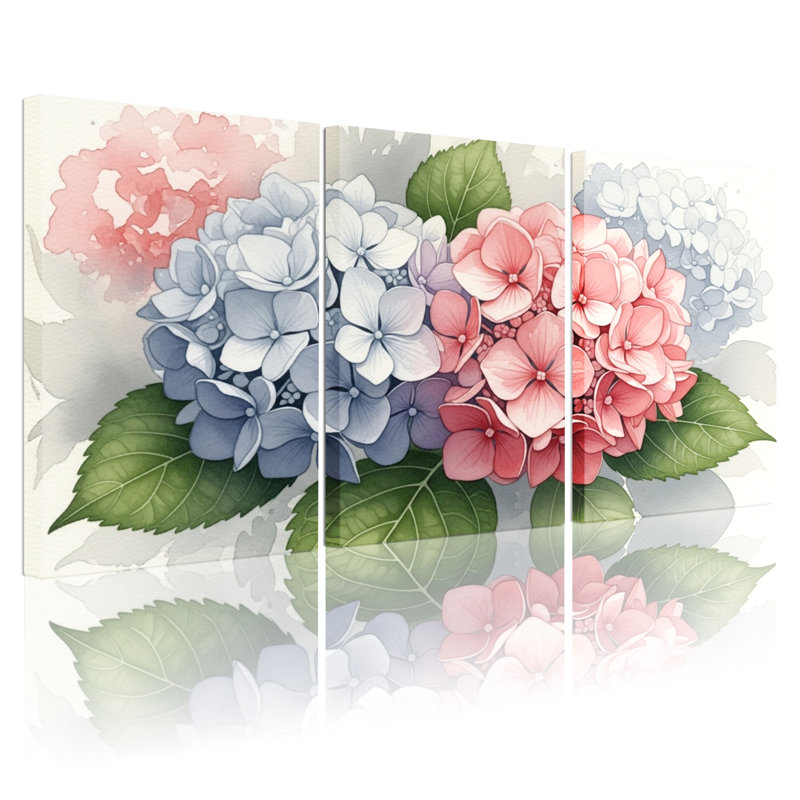 Hydrangea, reproduction d'art sur toile tendue sur toile, ensemble de 3, H 18 po x l 36 po