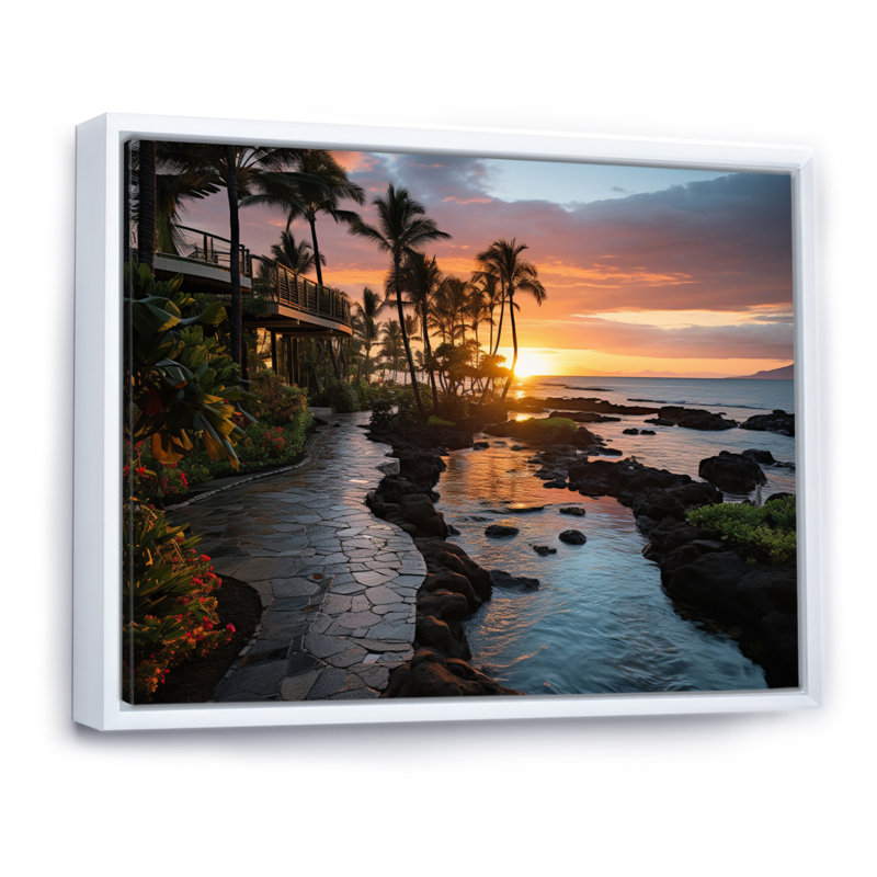 Maui Tropical Dreamscape I, reproduction d'art sur toile, H 16 po x l 32 po x P 1 po, Cadre flottant blanc
