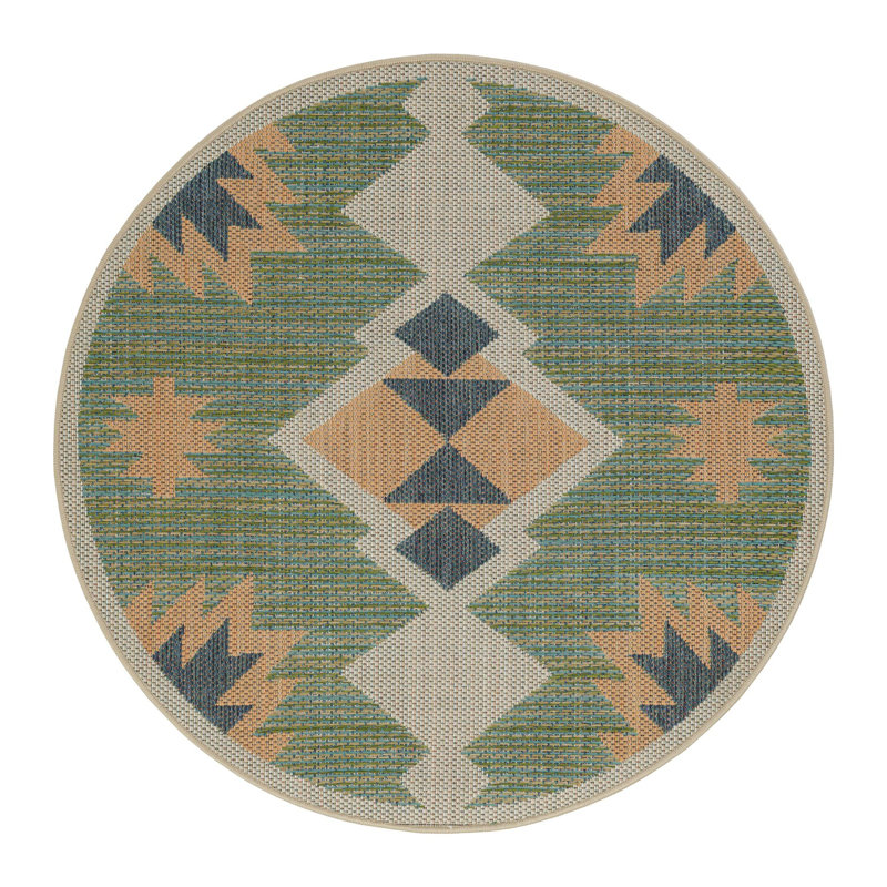 Tapis d'intérieur / extérieur vert Lauryn, Rond 4 pi 1 po