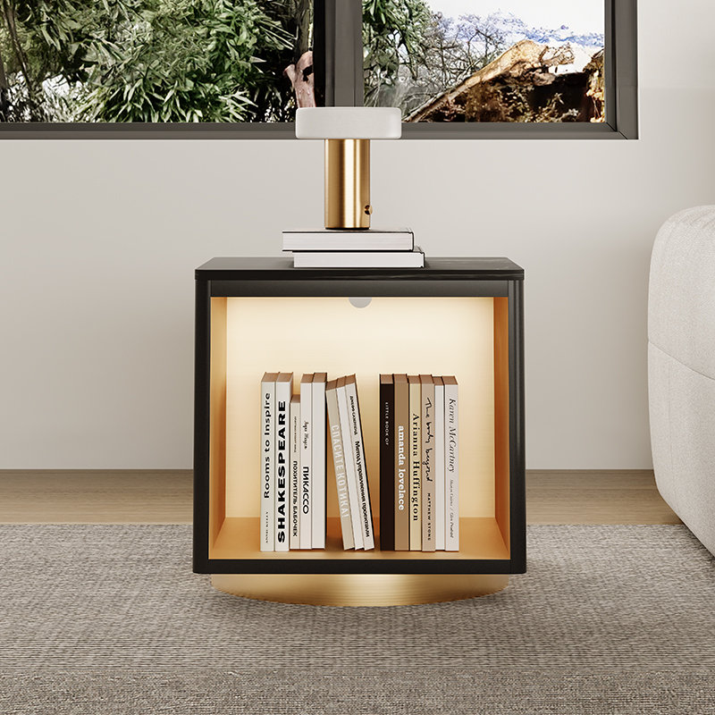 Table d'appoint moderne avec lumière DEL et rangement George, Noir