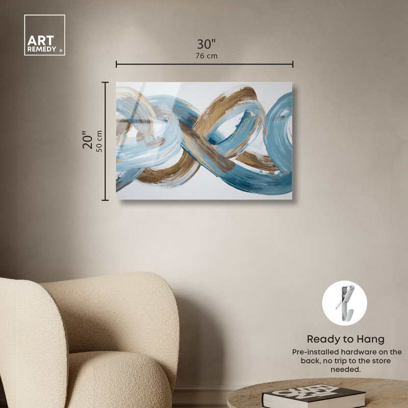 «Azure Flow II», reproduction d'art acrylique sur toile bleue et dorée par Art Remedy, prête à être accrochée, 30 x 20