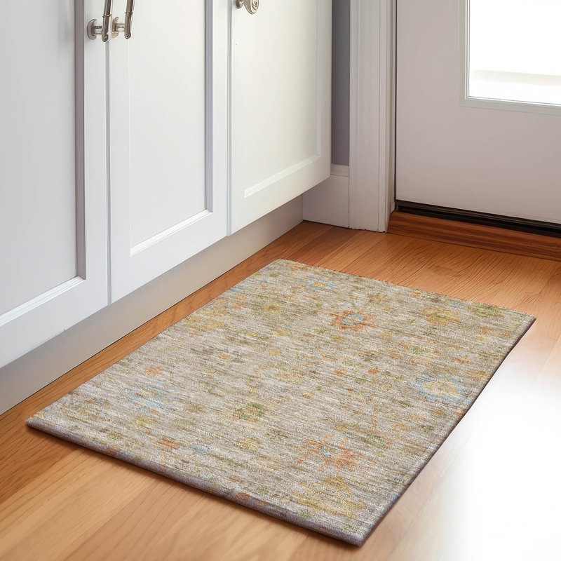 Tapis beige d'intérieur / extérieur lavable à la machine, Rectangle 1 pi 8 po x 2 pi 6 po