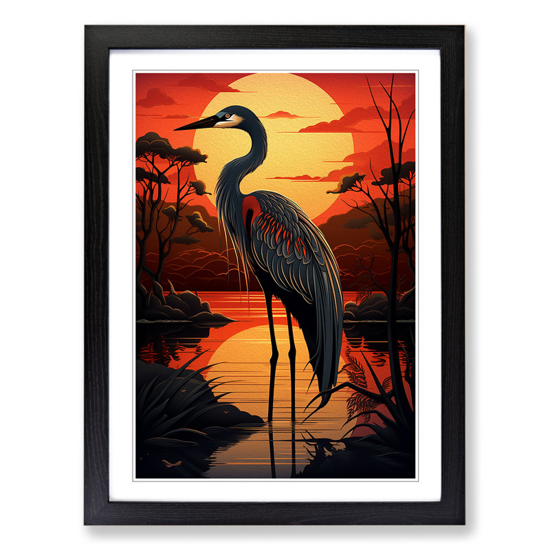 Heron Art Deco Art - Framed Print