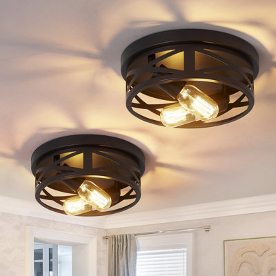 2-light Black Industrial Flush Mount Ceiling Light Fixtures 2pack